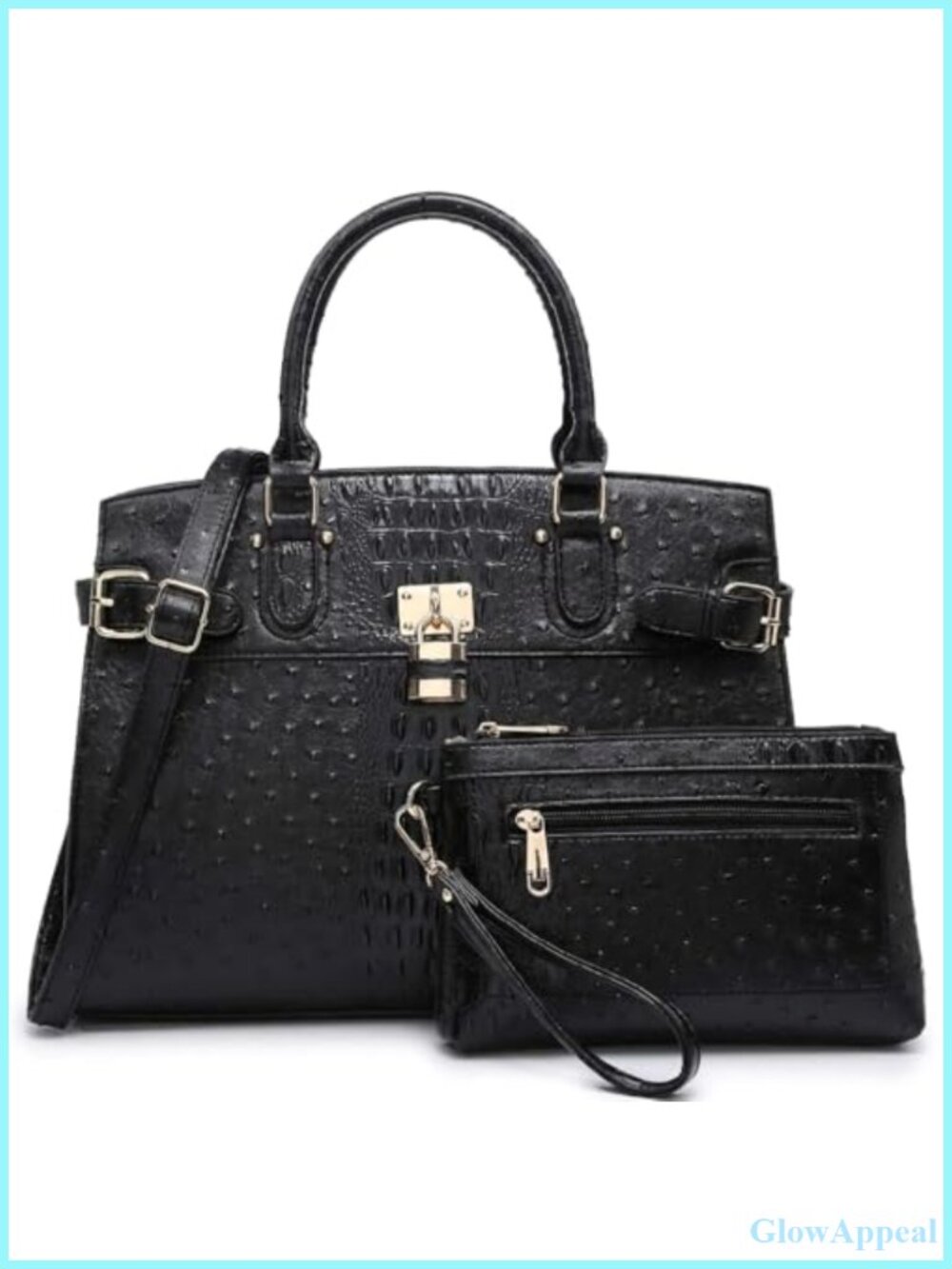 Vegan Leather Satchel Handbag Set with Wristlet Wallet Top Handle Shoulder Bag